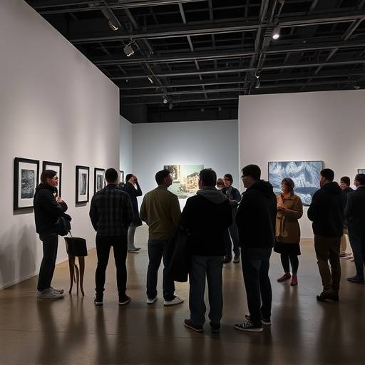 Eine Gruppe von Menschen, die eine Kunstinstallation betrachten.